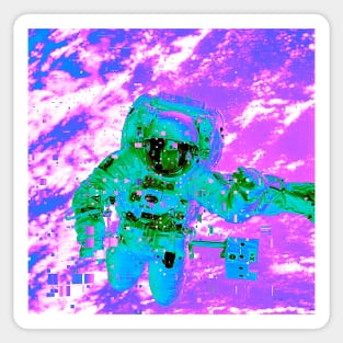 Astronaut in Space Glitch Art Sticker